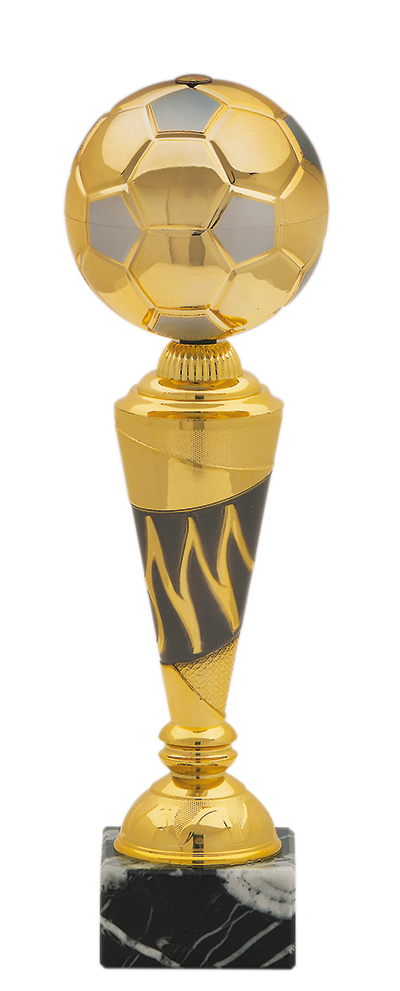Futbalový pohár zlatej farby v tvare lopty